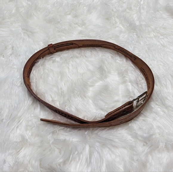 Vintage Hand Tooled Embossed Leather Cognac Brown Braided Belt Size 38 - Picture 5 of 8